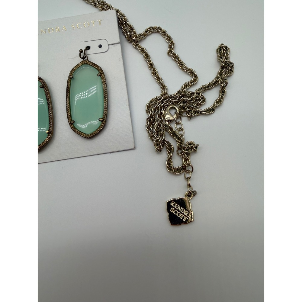 Kendra Scott Rayne Tassel Necklace and Dani Earrings Set Mint Green Gold Tone - Picture 5 of 5